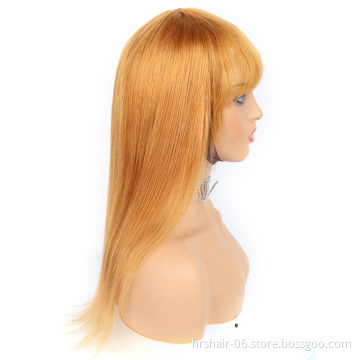 Factory Supply  Large Stocks Attractive Price Black and Golden Colors Human Hair Wig with Bangs